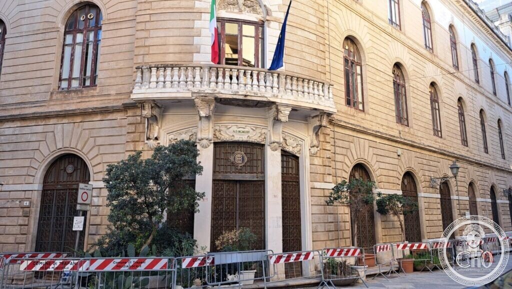 The corner balcony of the Palazzo di Finanza with the carved date A.D. MCMXXIV
