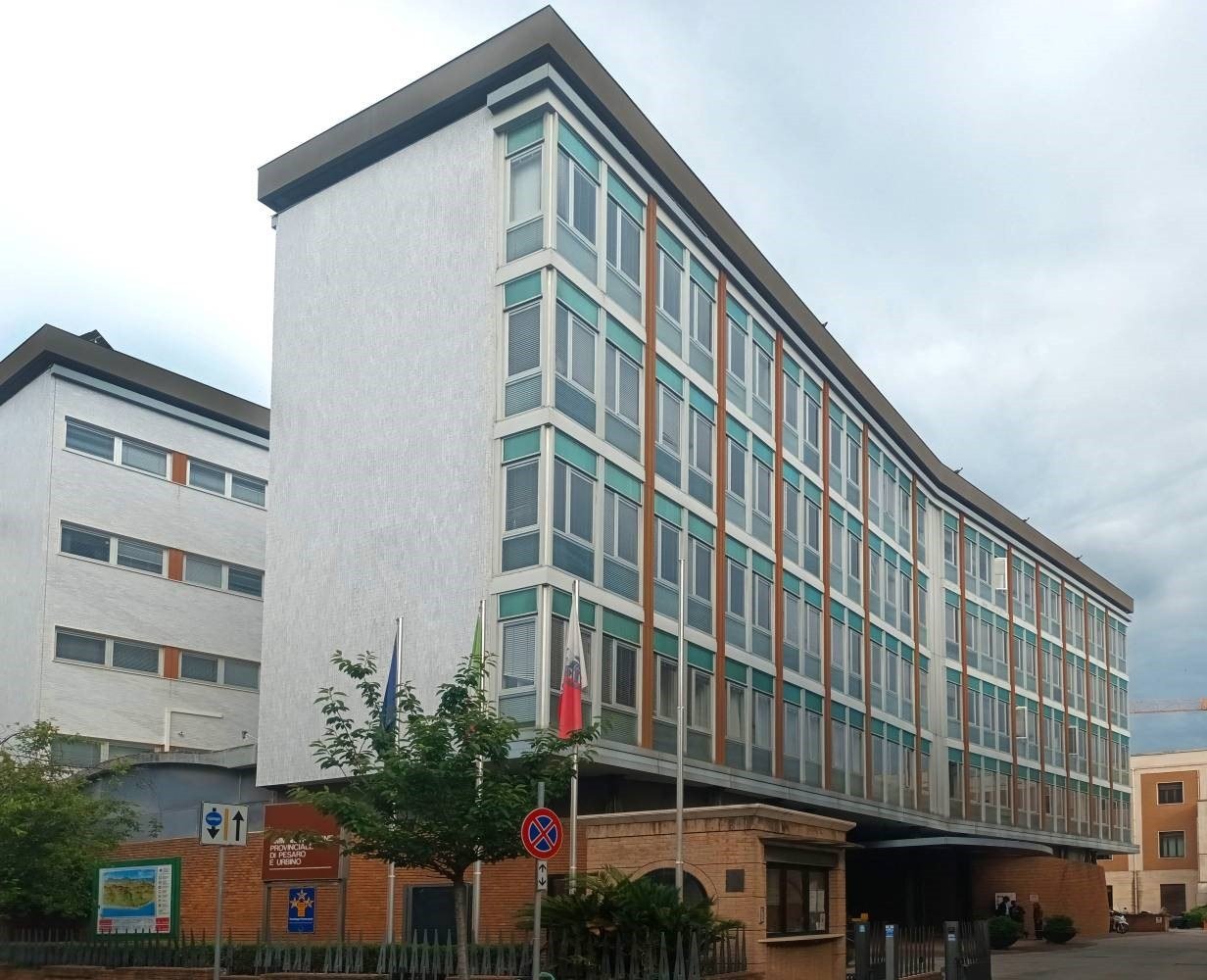 Modernist office building in Pesaro designed by Filiberto Sbardella, now the headquarters of the Province of Pesaro and Urbino