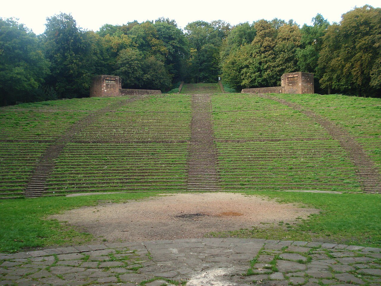 View up the spectator tiers of the Thingstätte from the podium