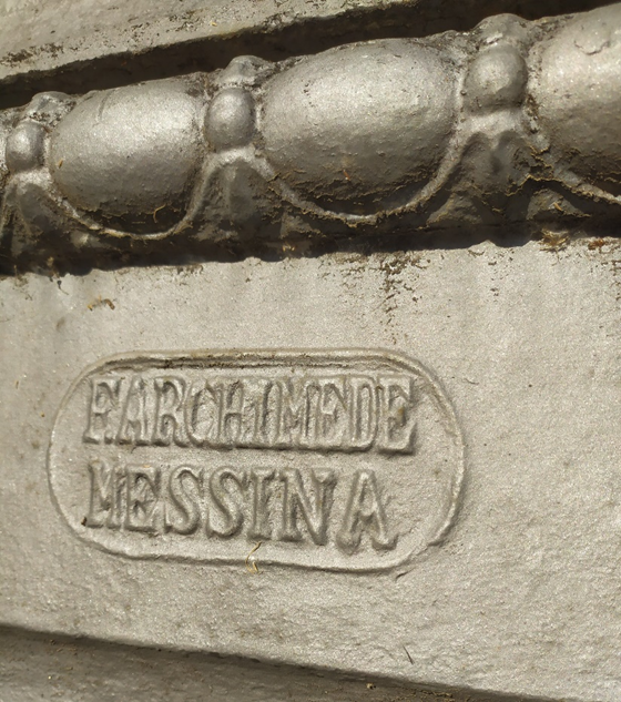 Maker's mark reading F. ARCHIMEDE MESSINA, in relief on the ironwork of Villa Margherita