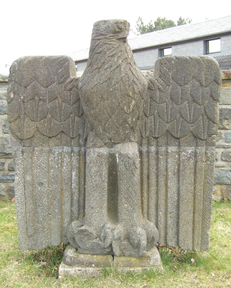 Detail of Willy Meller's torch-bearer eagle sculpture at Vogelsang