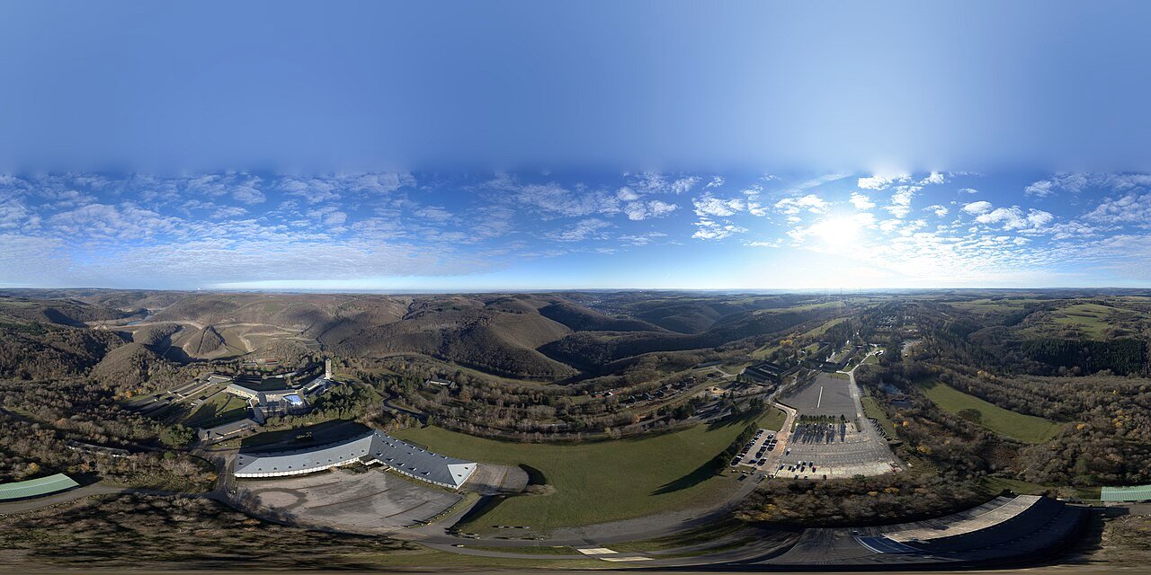 Aerial spherical panorama of the Vogelsang complex