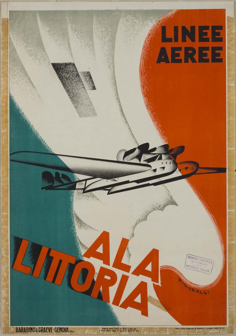 Advertising Poster for Linee Aeree by Giuseppe Riccobaldi Del Bava, 1934 Advertising Poster for Linee Aeree by Giuseppe Riccobaldi Del Bava, 1934
