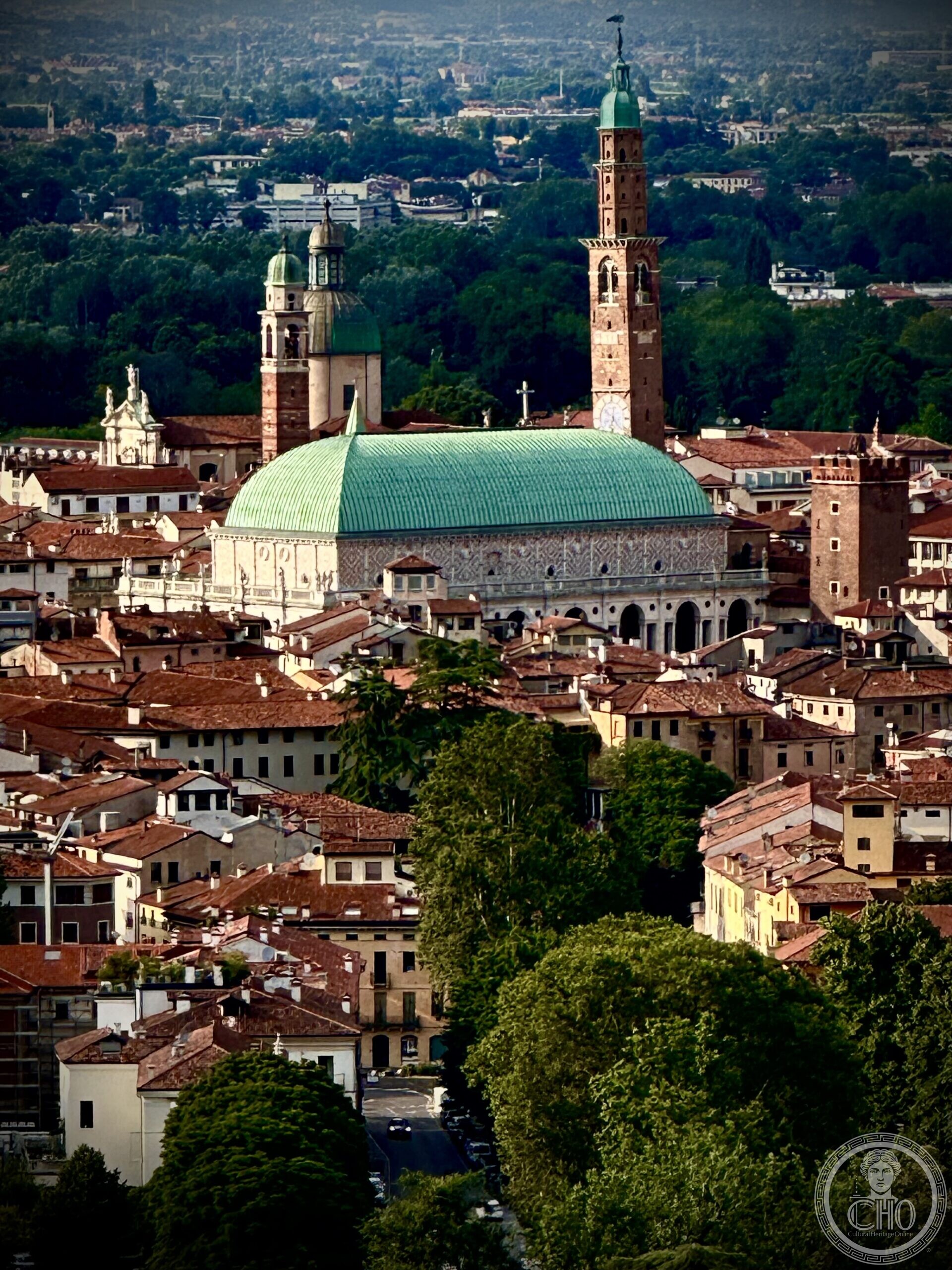Panoramic view of Vicenza from Monte Berico, with the Basilica Palladiana and Torre Bissara