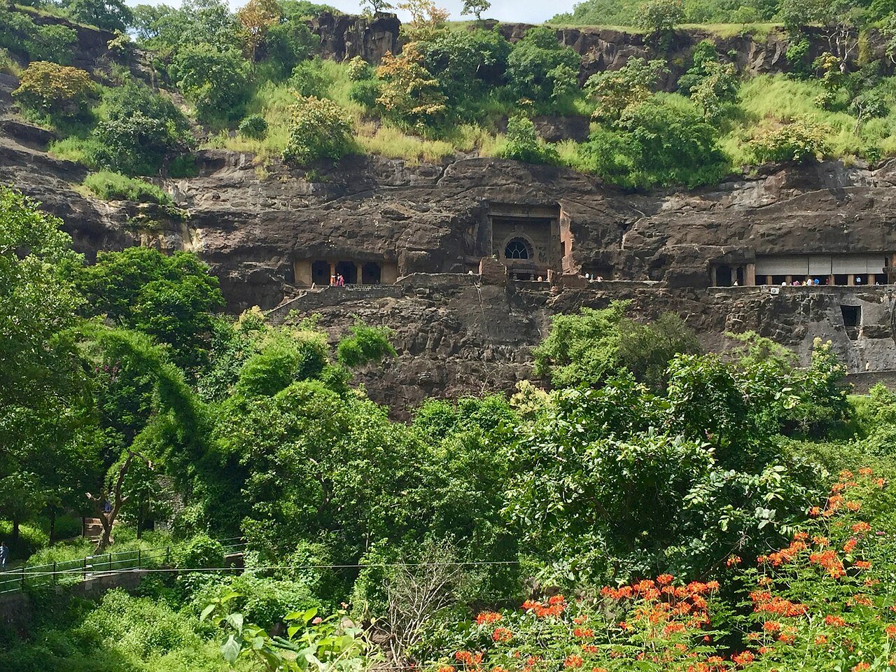 Ajanta Caves rock-cut Buddhist monuments Maharashtra panoramic overview