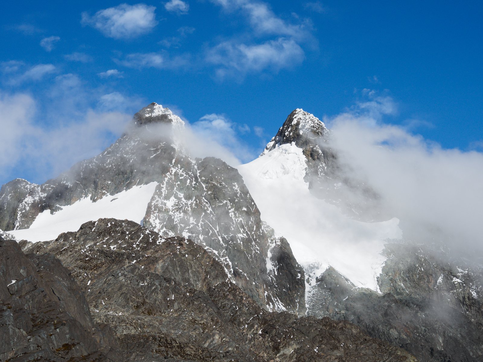 Alexandra Peak and Margherita Peak snow-capped summits of the Rwenzori Mountains Uganda