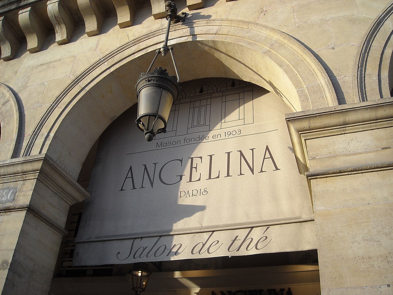 The facade of the Angelina tea house on the rue de Rivoli, Paris