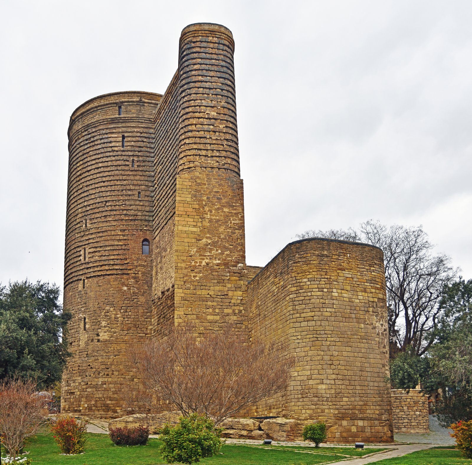 Maiden Tower cylindrical stone structure Baku old city Azerbaijan