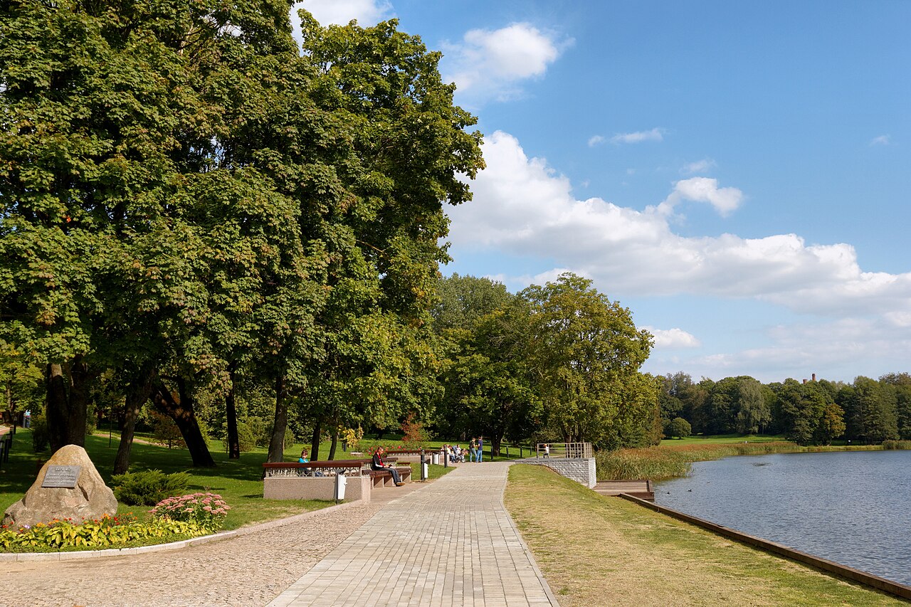 Mir Castle reflected in the artificial lake within its UNESCO-listed complex