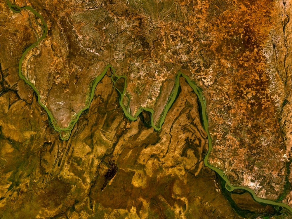 Aerial view of the double meander of the Niger River forming the letter W inside W National Park