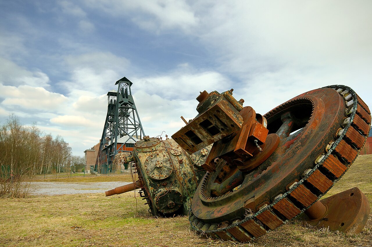 Bois du Cazier colliery headframe in Marcinelle, Charleroi, Wallonia, Belgium — site of the 1956 mining disaster that killed 262 miners