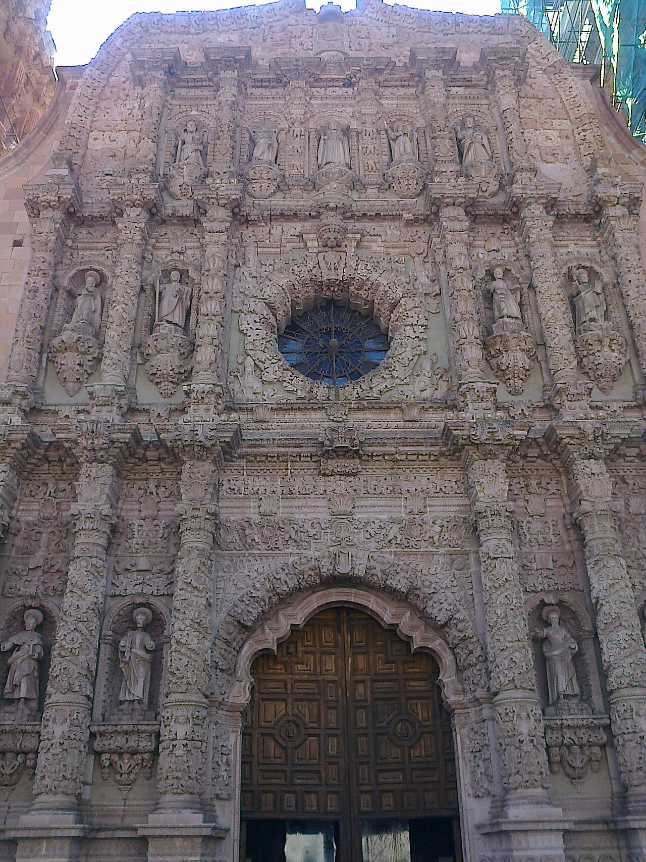 Cathedral of Zacatecas, its Churrigueresque Baroque facade carved from rose-pink cantera stone