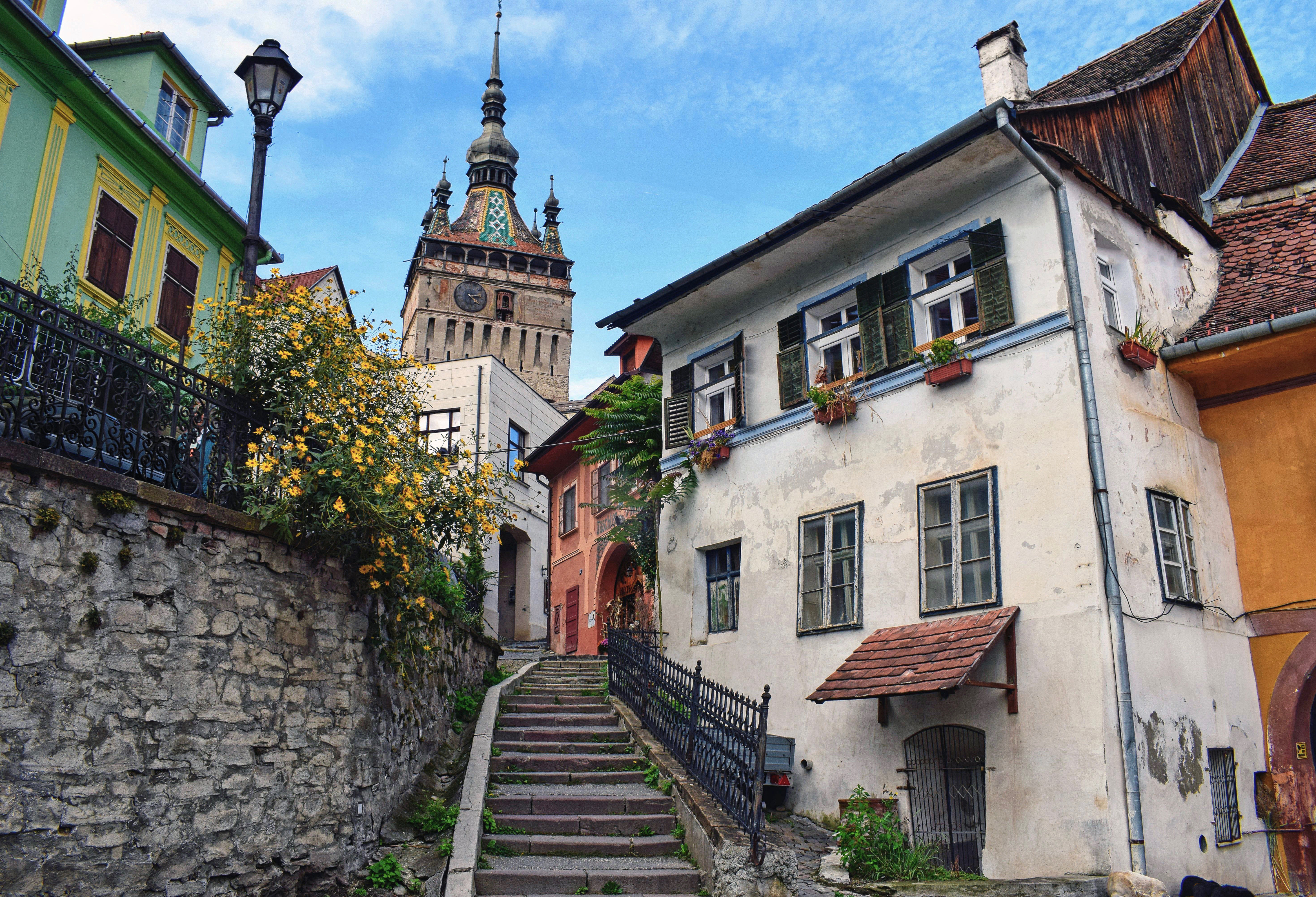 Clock Tower rising above the medieval citadel of Sighisoara, Transylvania
