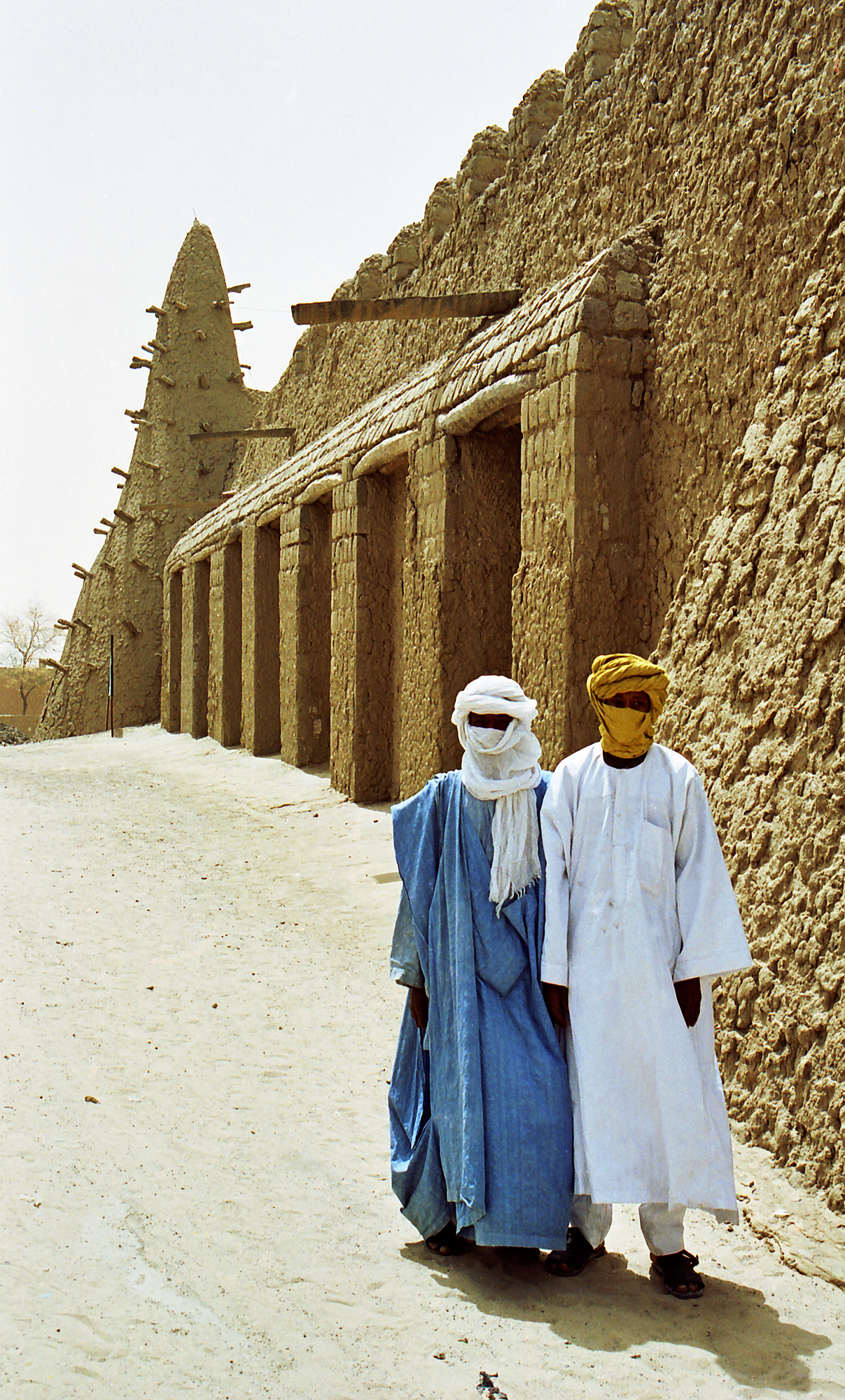 Djinguereber Mosque mud-brick minaret and façade in Timbuktu, Mali