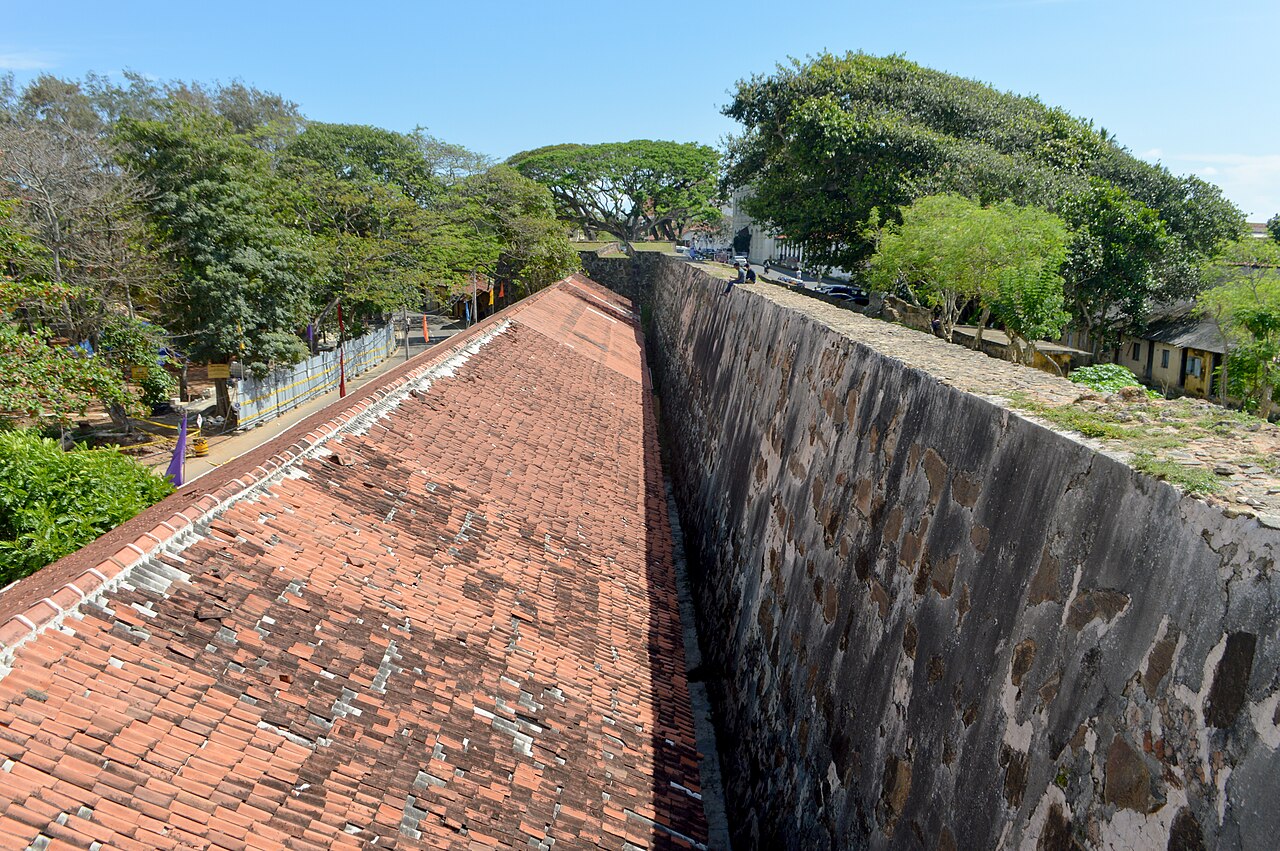 Dutch colonial rampart walls of Galle Fort seen from the sea, Sri Lanka