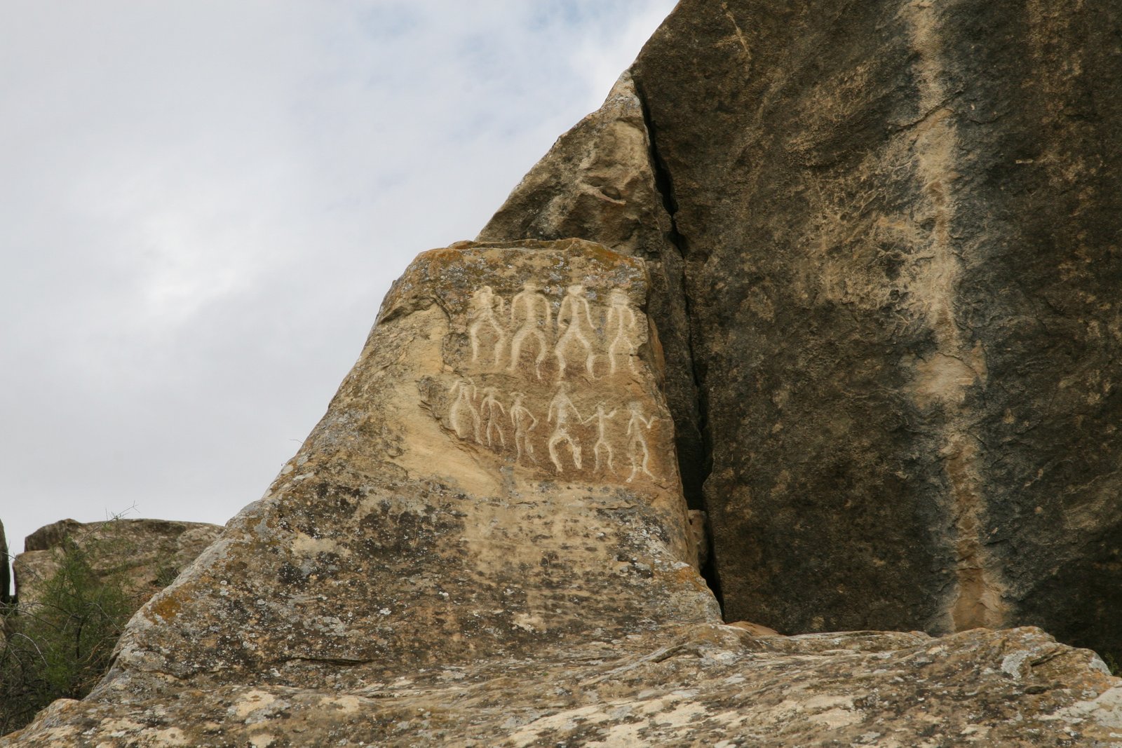 Ancient rock engravings petroglyphs on stone surface Gobustan Azerbaijan