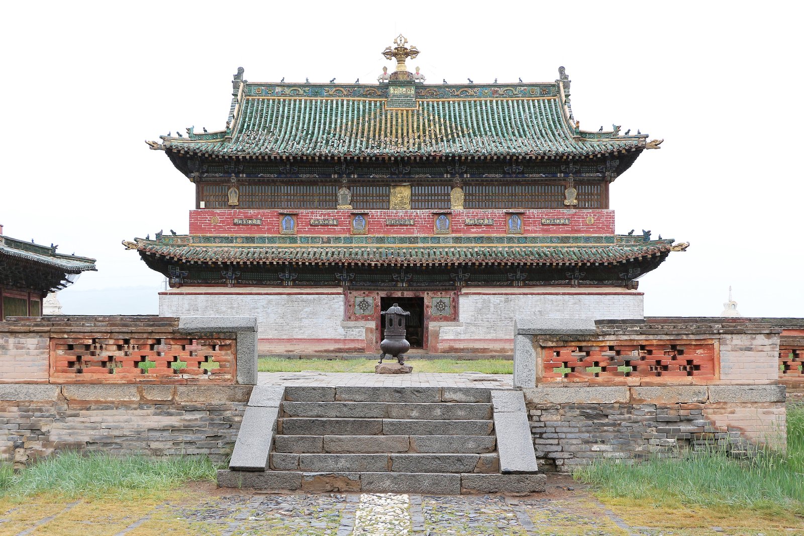 Interior of Gol Zuu Temple at Erdene Zuu Monastery with gilded Buddhist statues