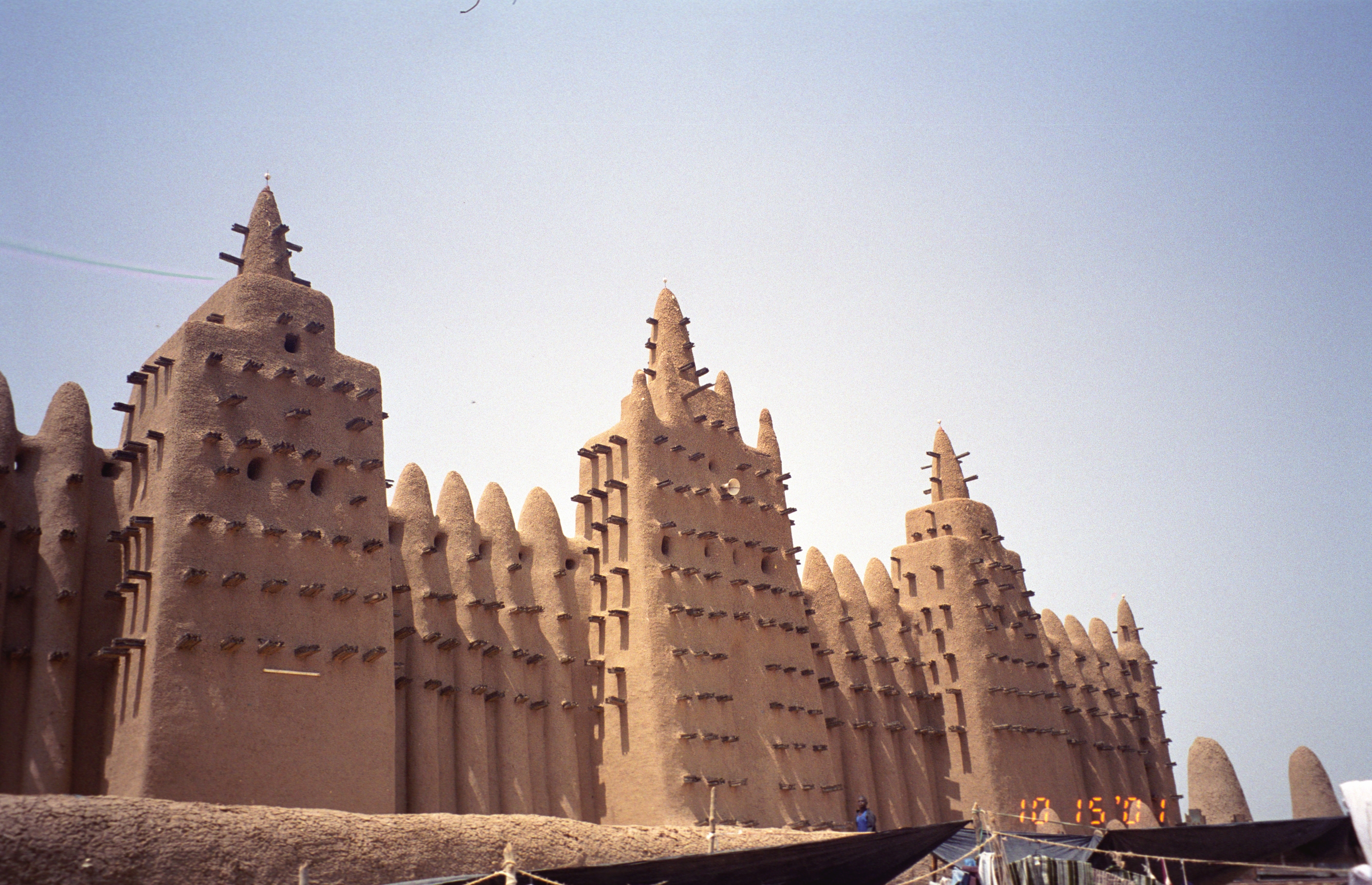 Great Mosque of Djenné rising above the surrounding town in Mali