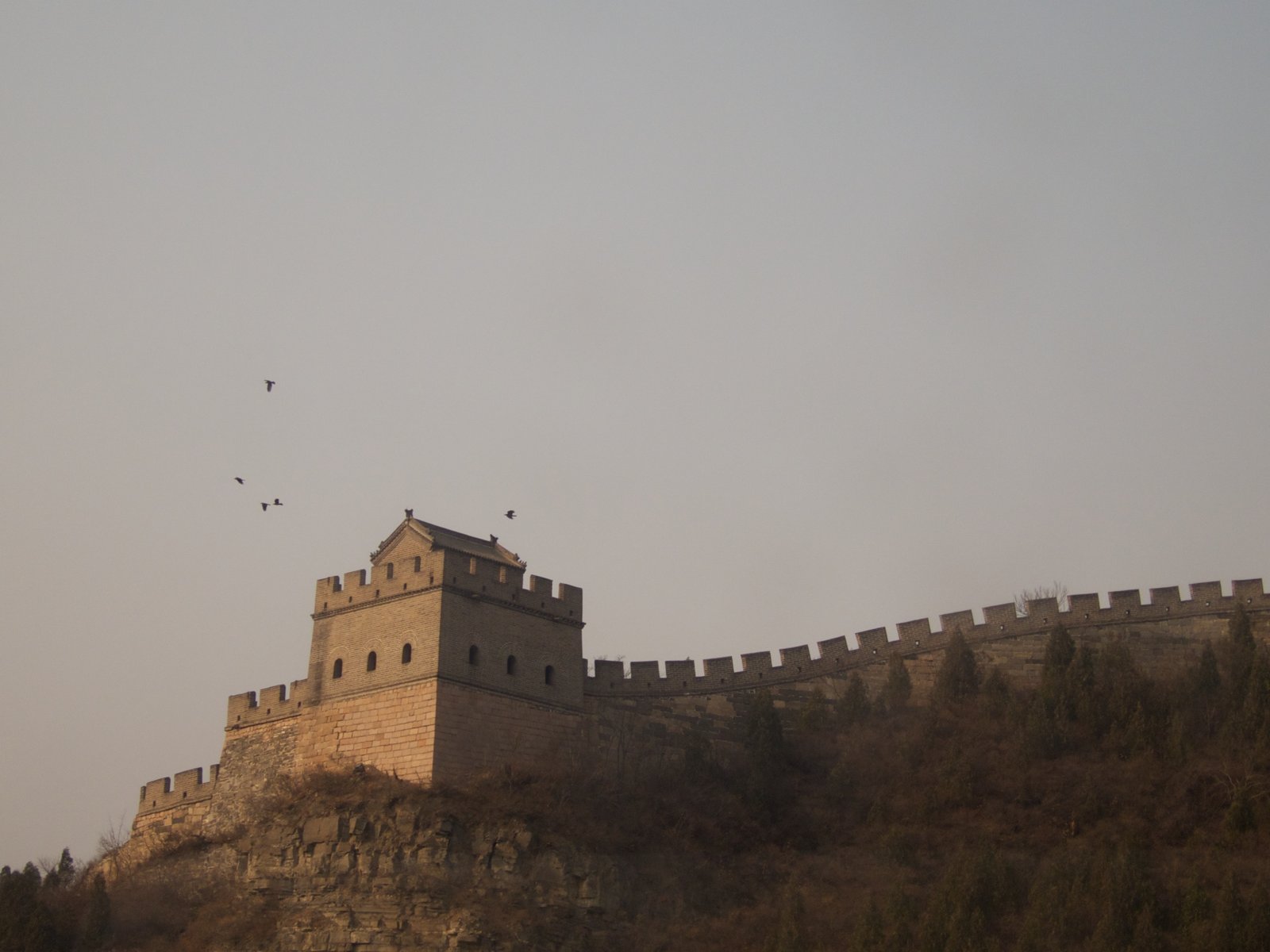 Great Wall of China snaking across forested ridgelines at Badaling, north of Beijing