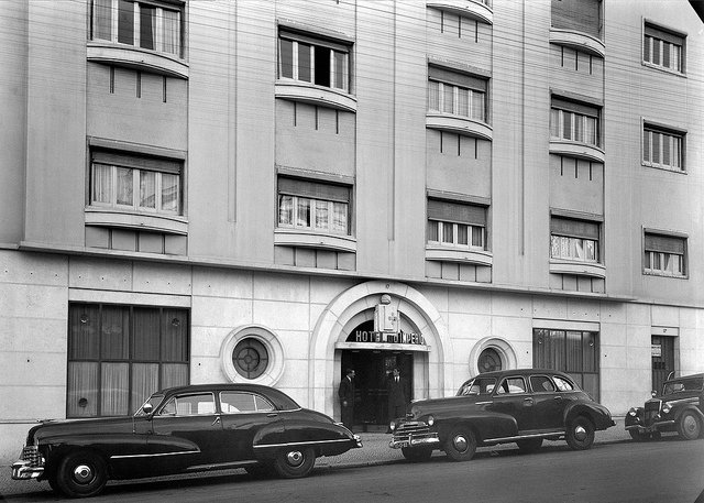 The Art Deco facade of Hotel do Império, now Hotel Britania, photographed shortly after its 1944 opening in Lisbon