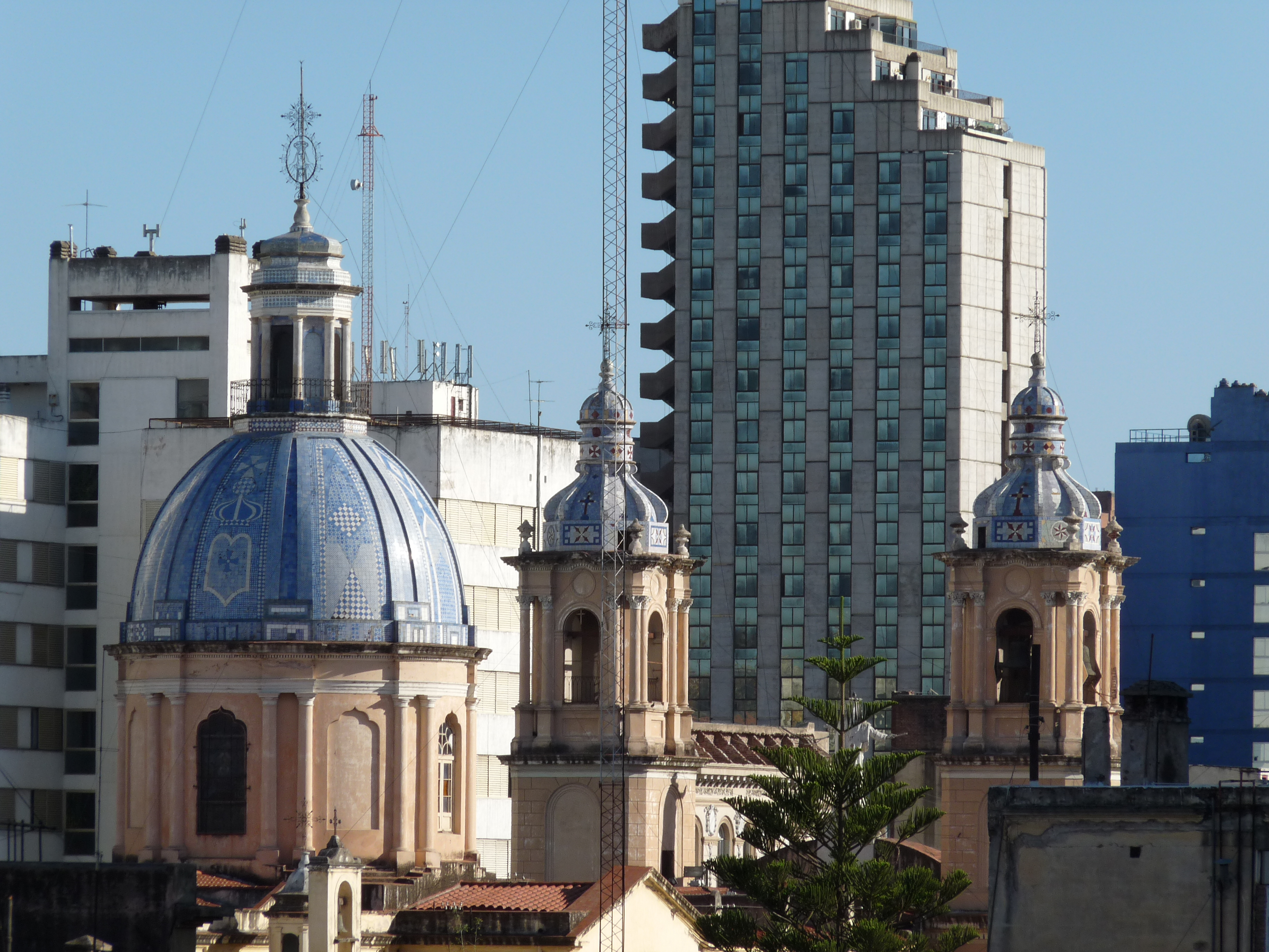 Colonial church facades and buildings in central Córdoba Argentina