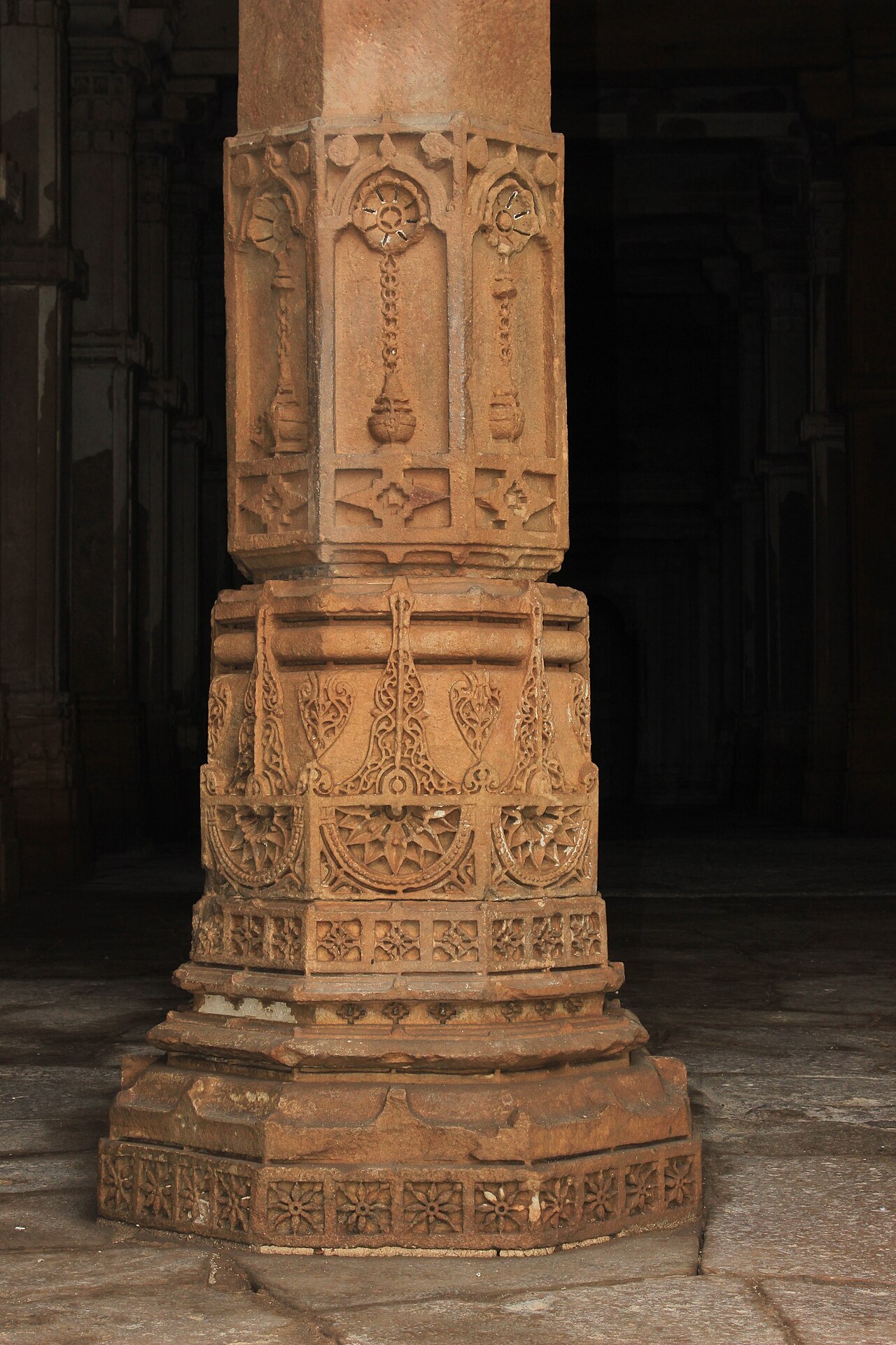 The Jami Masjid at Champaner with its ornate minarets and carved stone facade, Gujarat, India