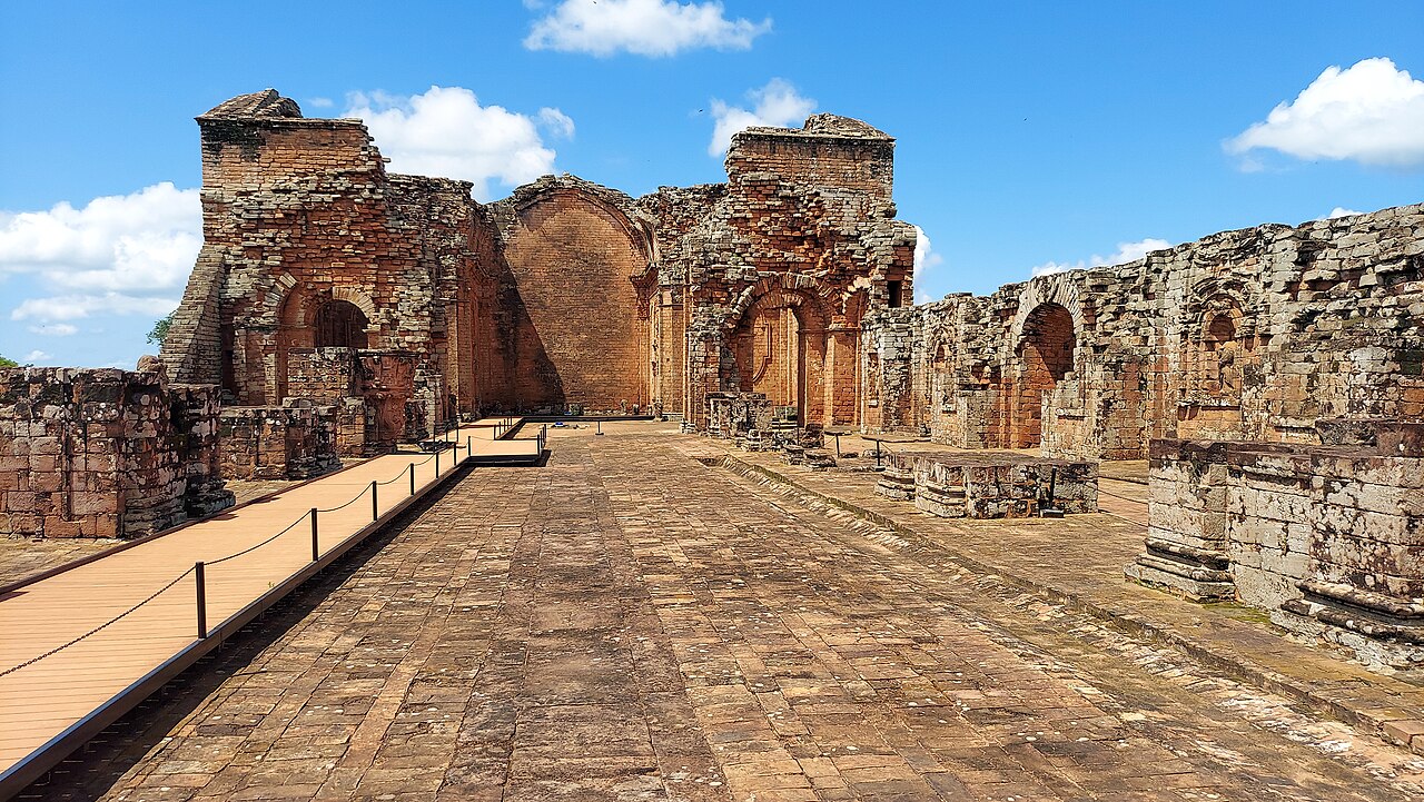 Intact Mudéjar horseshoe arches of the unfinished church at Jesús de Tavarangue Paraguay