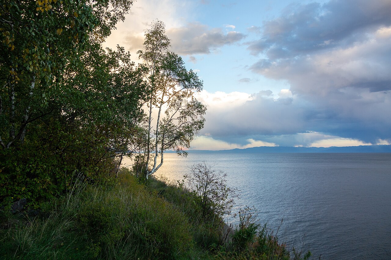 Panoramic view of Lake Baikal at Listvenichny Bay, southern shore, Russia