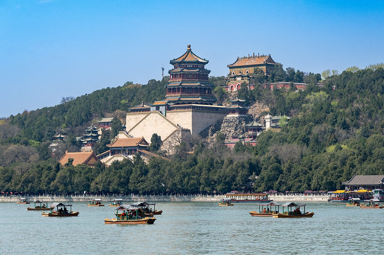 Longevity Hill with the Tower of Buddhist Incense reflected in Kunming Lake at the Summer Palace, Beijing, China
