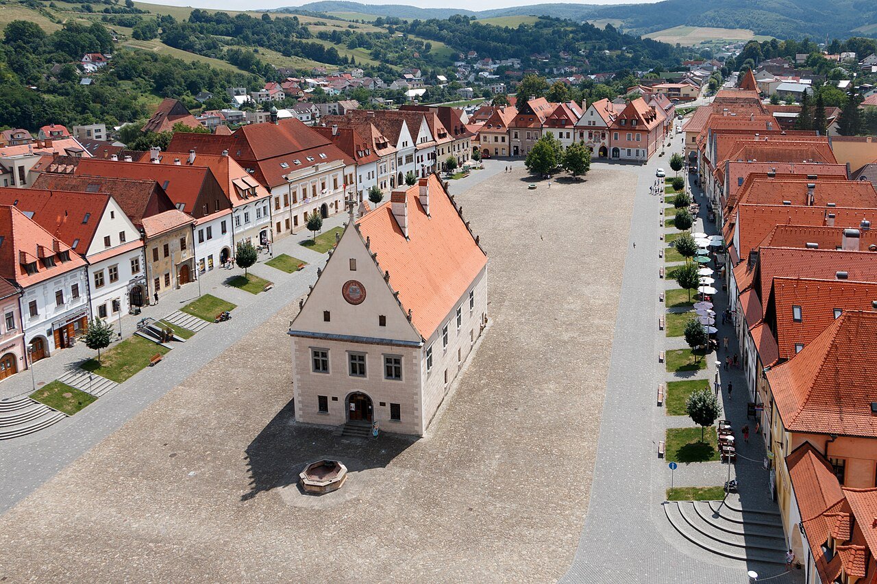 The medieval market square of Bardejov, Slovakia, with its Gothic Town Hall and colourful burgher houses