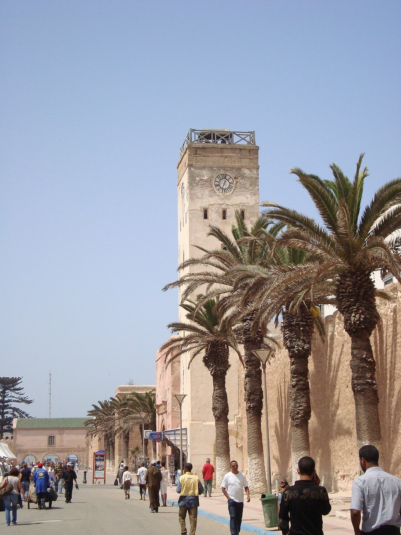 Panoramic view of the UNESCO-inscribed Medina of Essaouira (formerly Mogador), Morocco — the blue-and-white rampart walls of the Skala de la Kasbah sea bastion and the white-washed medina of the Atlantic coastal city of Essaouira, a Portuguese-influenced walled city rebuilt in the 18th century by Sultan Mohammed ben Abdallah as a major Atlantic trading port