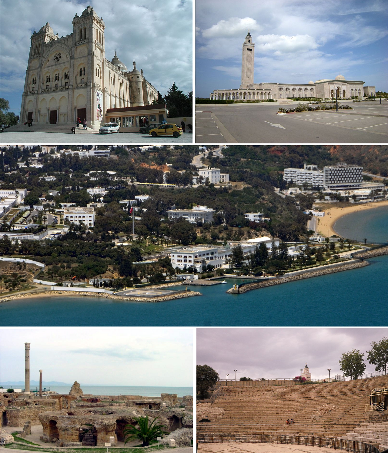Composite view of the Archaeological Site of Carthage showing Punic and Roman ruins in Tunisia
