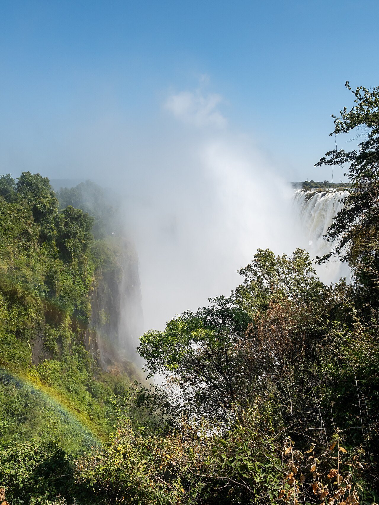 Mist rising from the Batoka Gorge below Mosi-oa-Tunya falls in Zambia