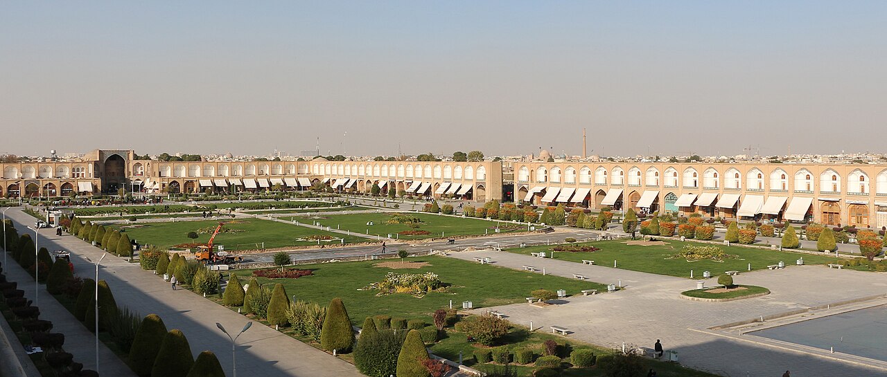 Naqsh-e Jahan Square Isfahan with Sheikh Lotfollah Mosque and Ali Qapu Palace at dusk