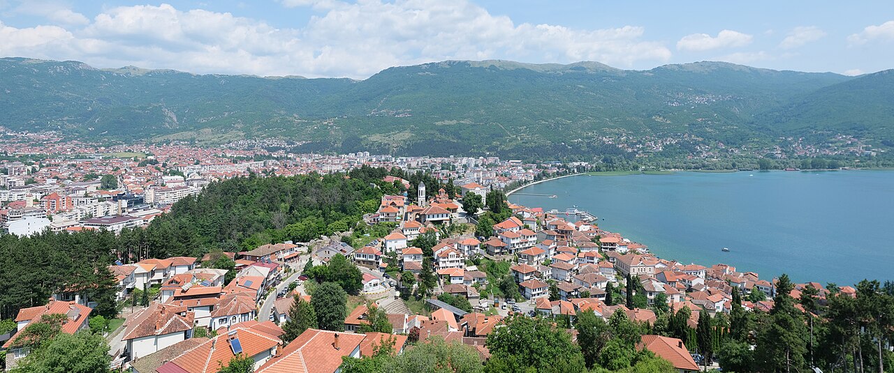 View over the old town of Ohrid and Lake Ohrid from the walls of Samuel's Fortress