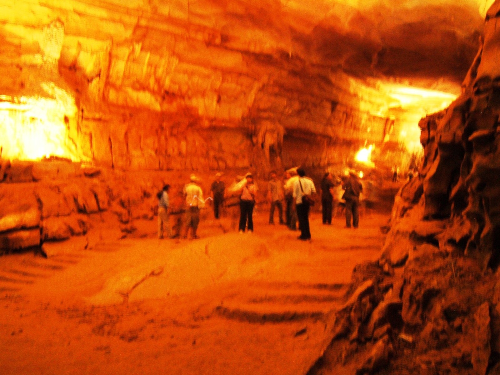 Underground river illuminated inside Phong Nha Cave, Quang Binh, Vietnam