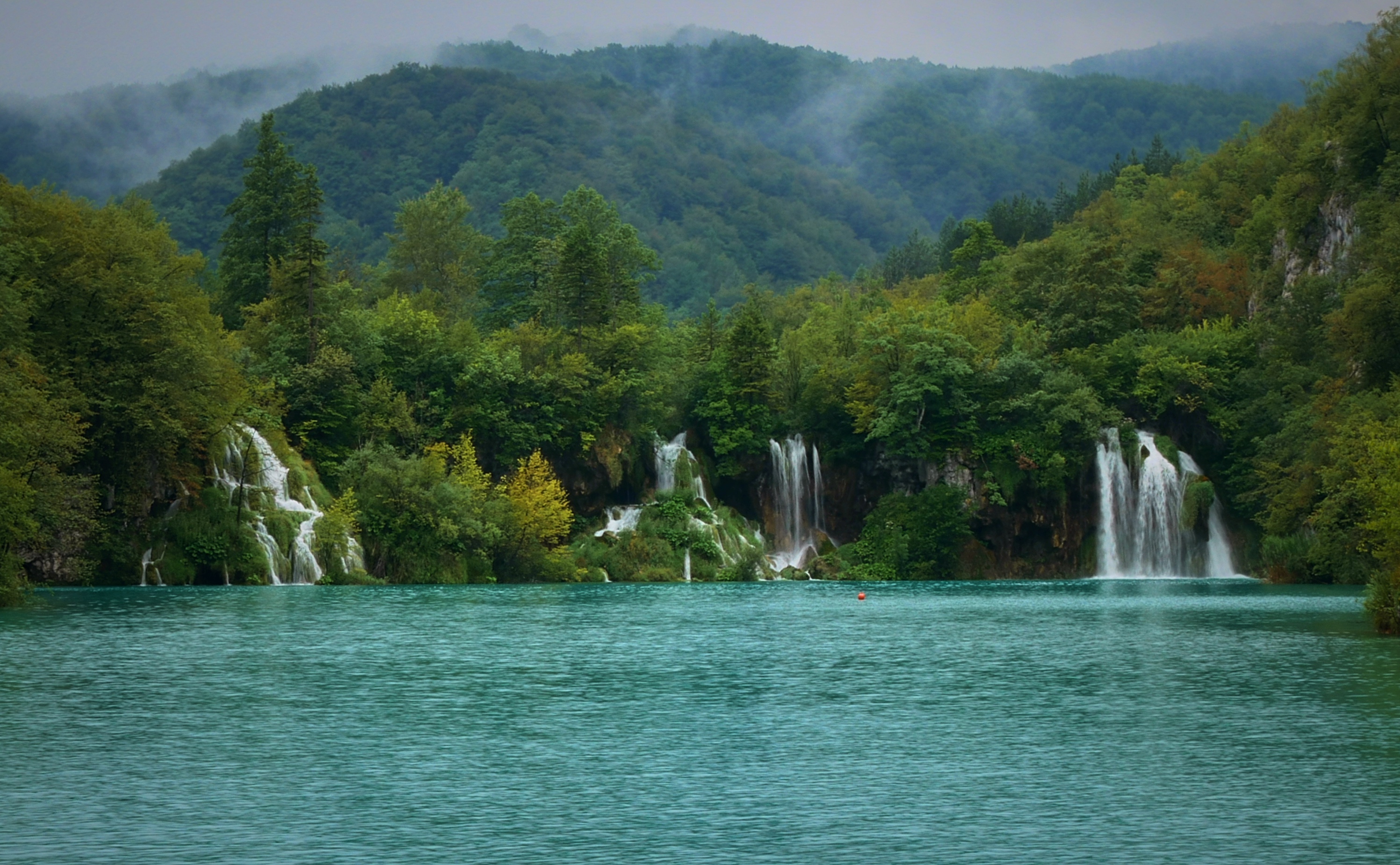 Turquoise terraced lakes and forested canyon at Plitvice Lakes National Park, Croatia