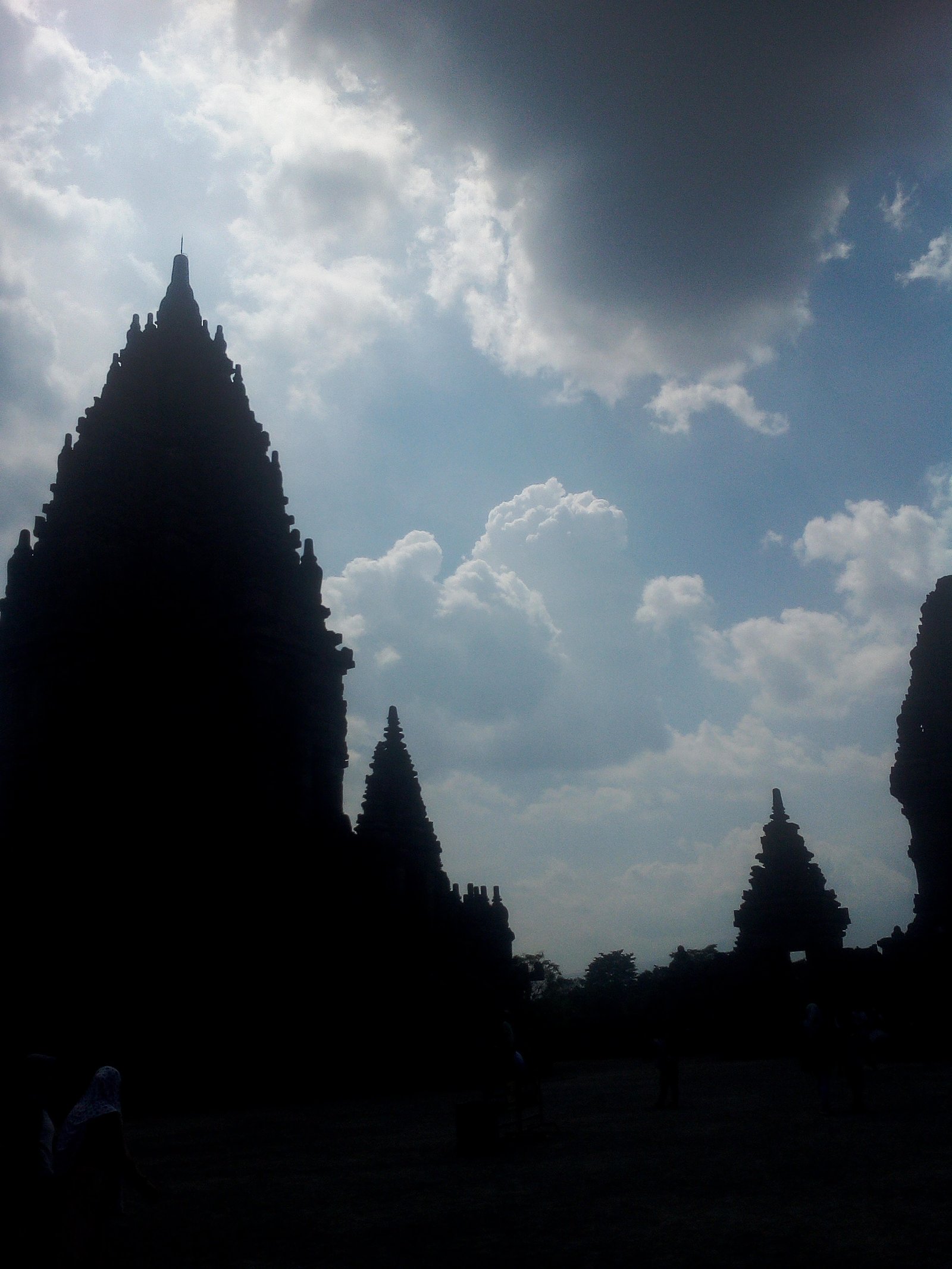 Central Shiva tower of Prambanan rising above surrounding shrines, Central Java