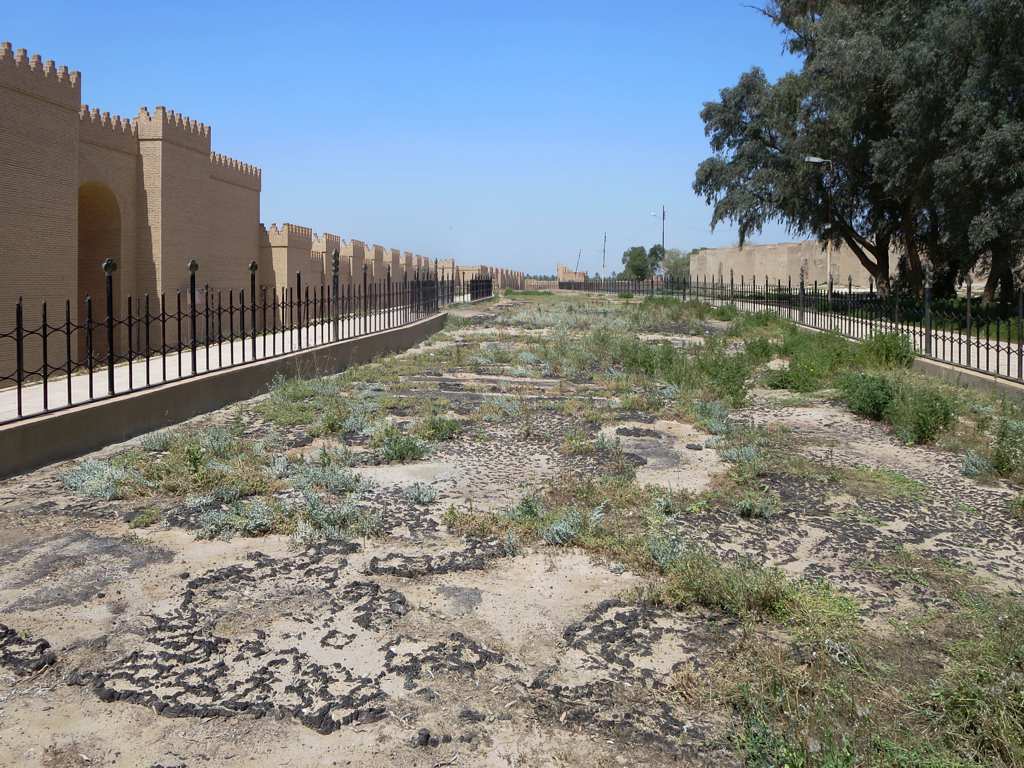 Reconstructed Processional Way at Babylon with glazed brick lion reliefs