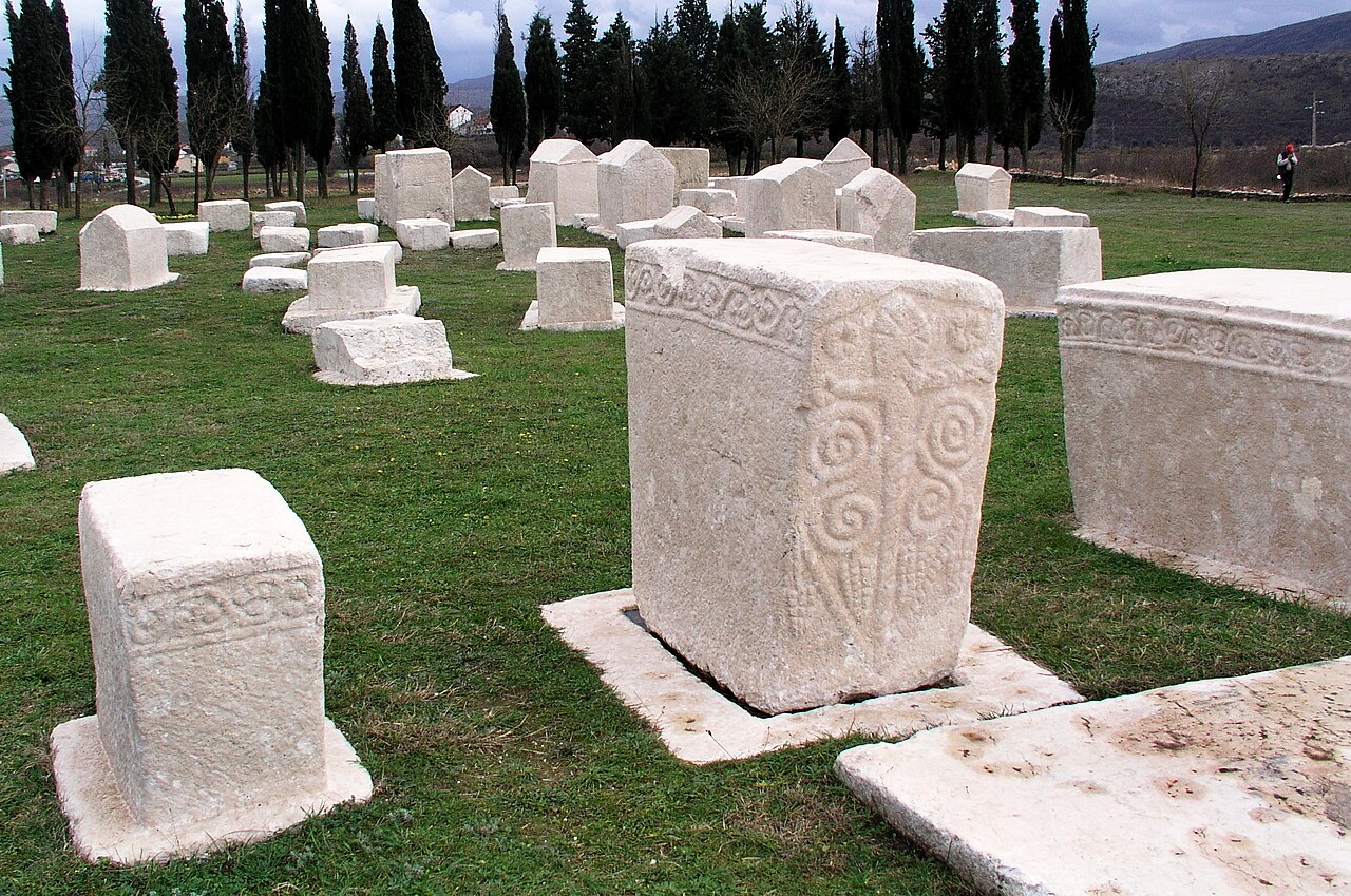 Medieval stećci tombstones at Radimlja necropolis near Stolac in Bosnia