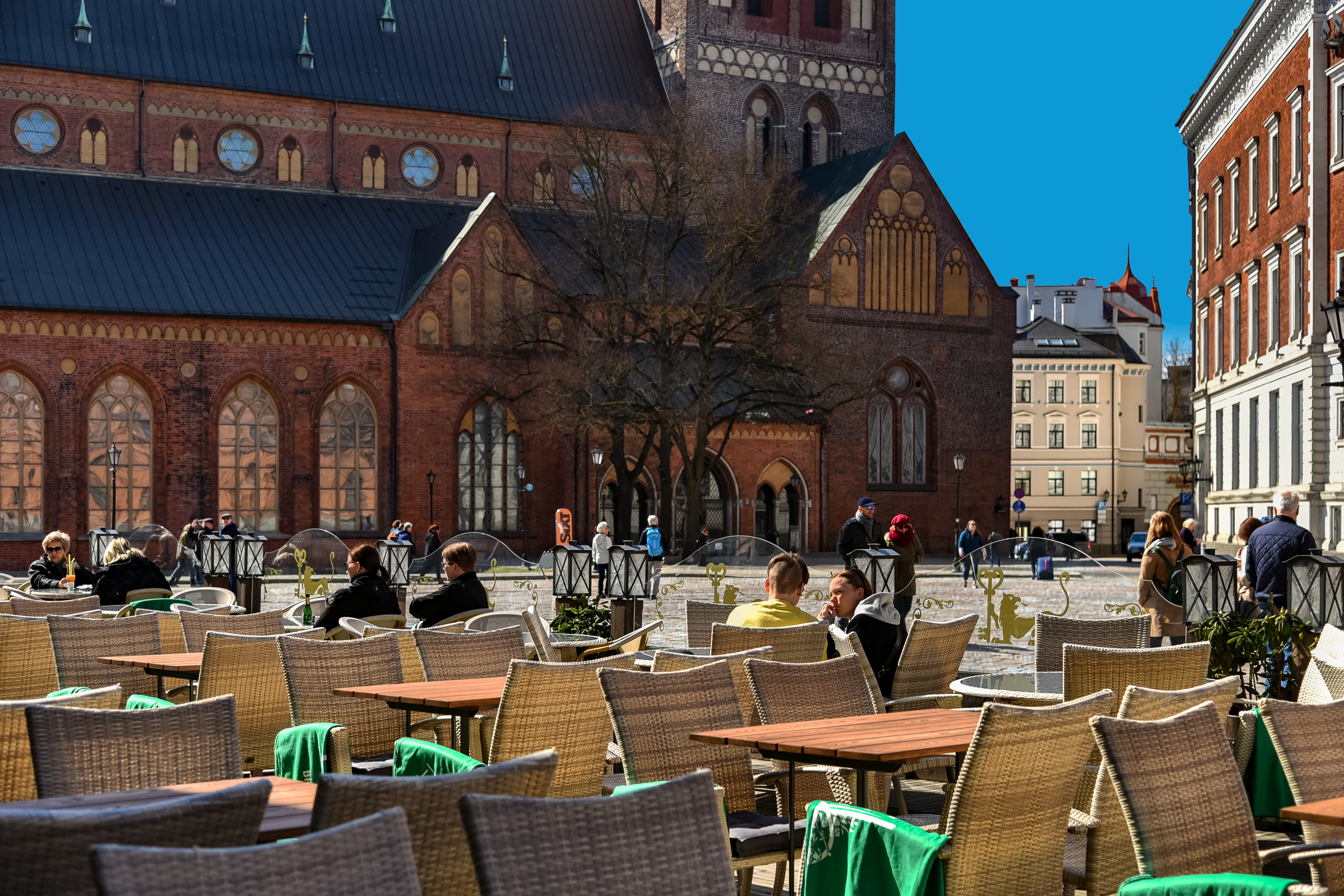Dome Square in Riga's Old Town with cathedral and historic gabled buildings