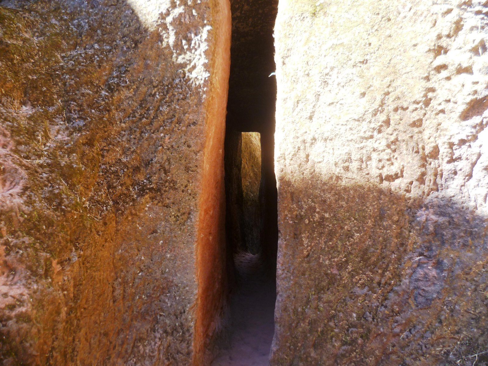 Monolithic rock-hewn church carved into red volcanic rock, Lalibela, Ethiopia