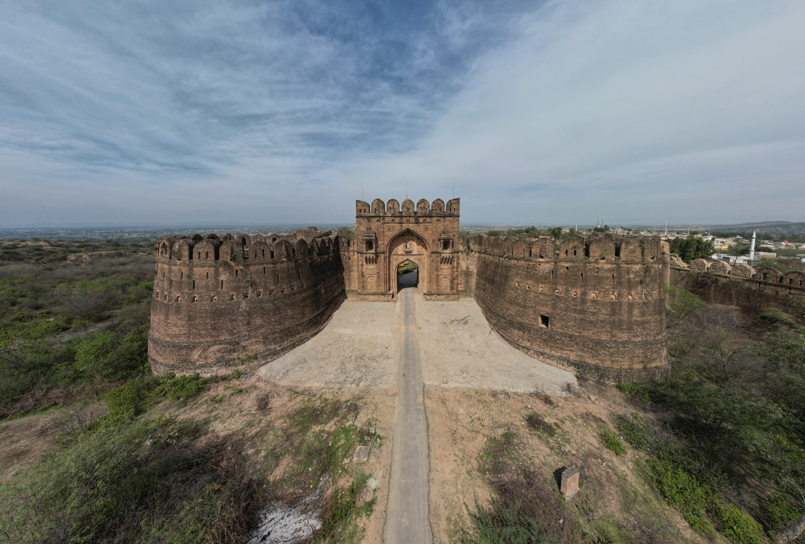 Rohtas Fort massive stone perimeter wall and bastions Jhelum Punjab Pakistan
