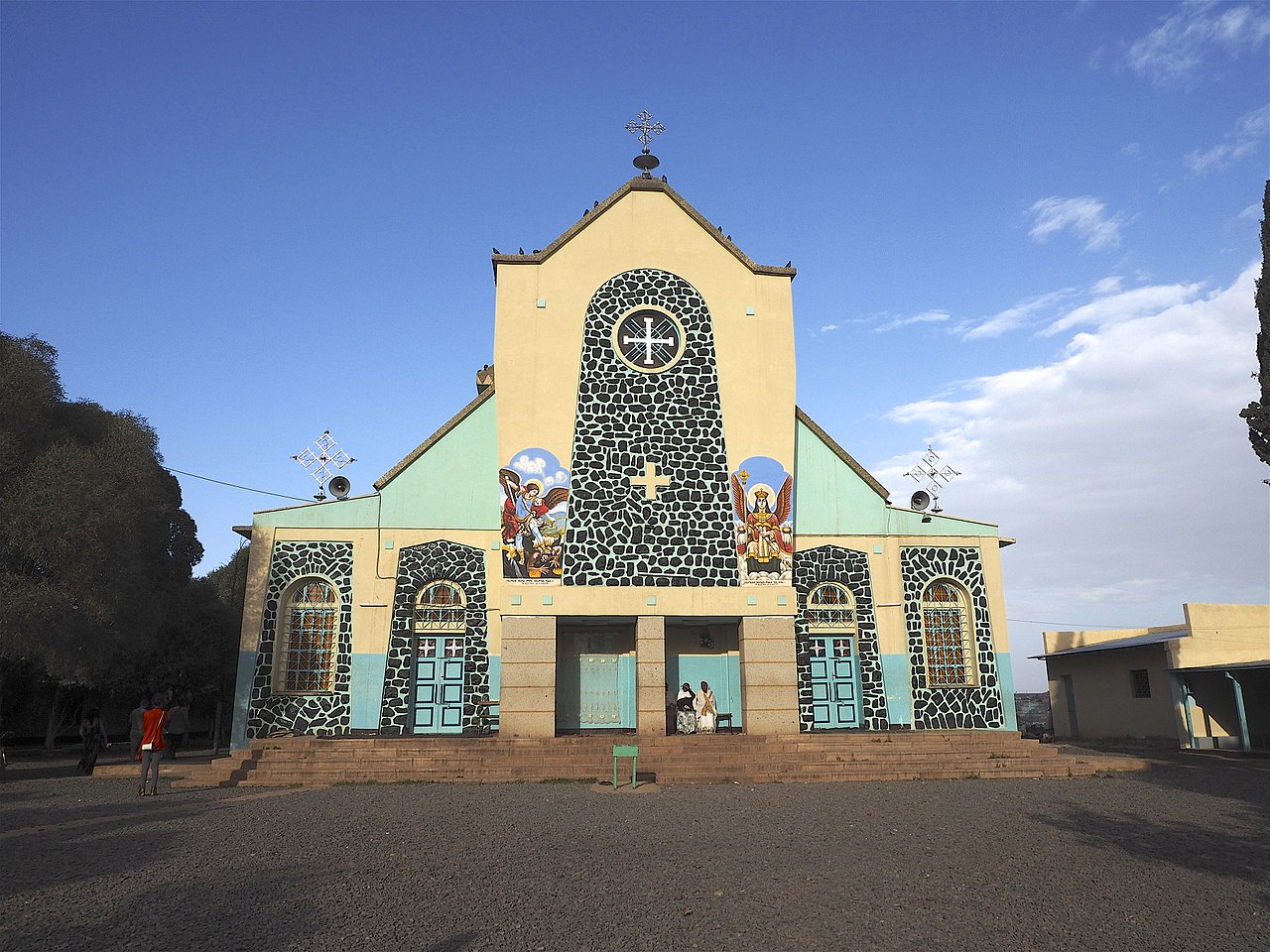 Saint Michael's Orthodox Church with ornate facade in Asmara