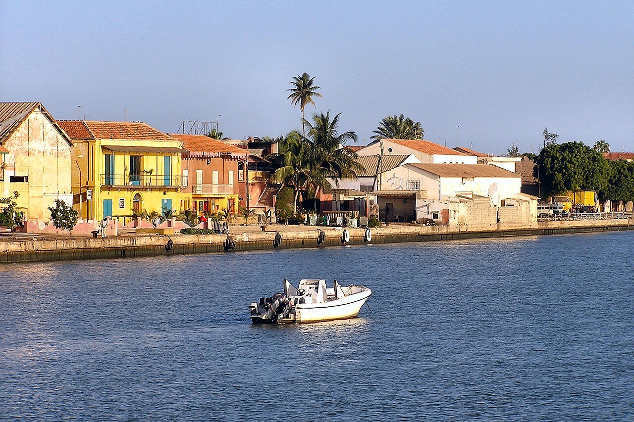 Fishing boats on the Langue de Barbarie sandbar near Saint-Louis, Senegal