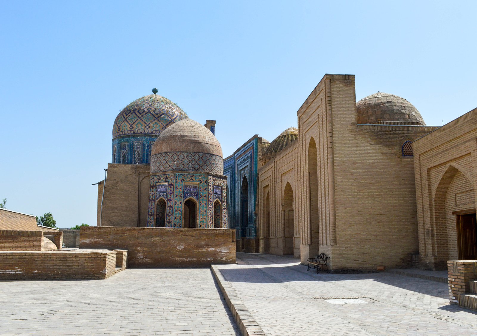 Tiled domes and narrow processional lane of Shah-i-Zinda necropolis in Samarkand