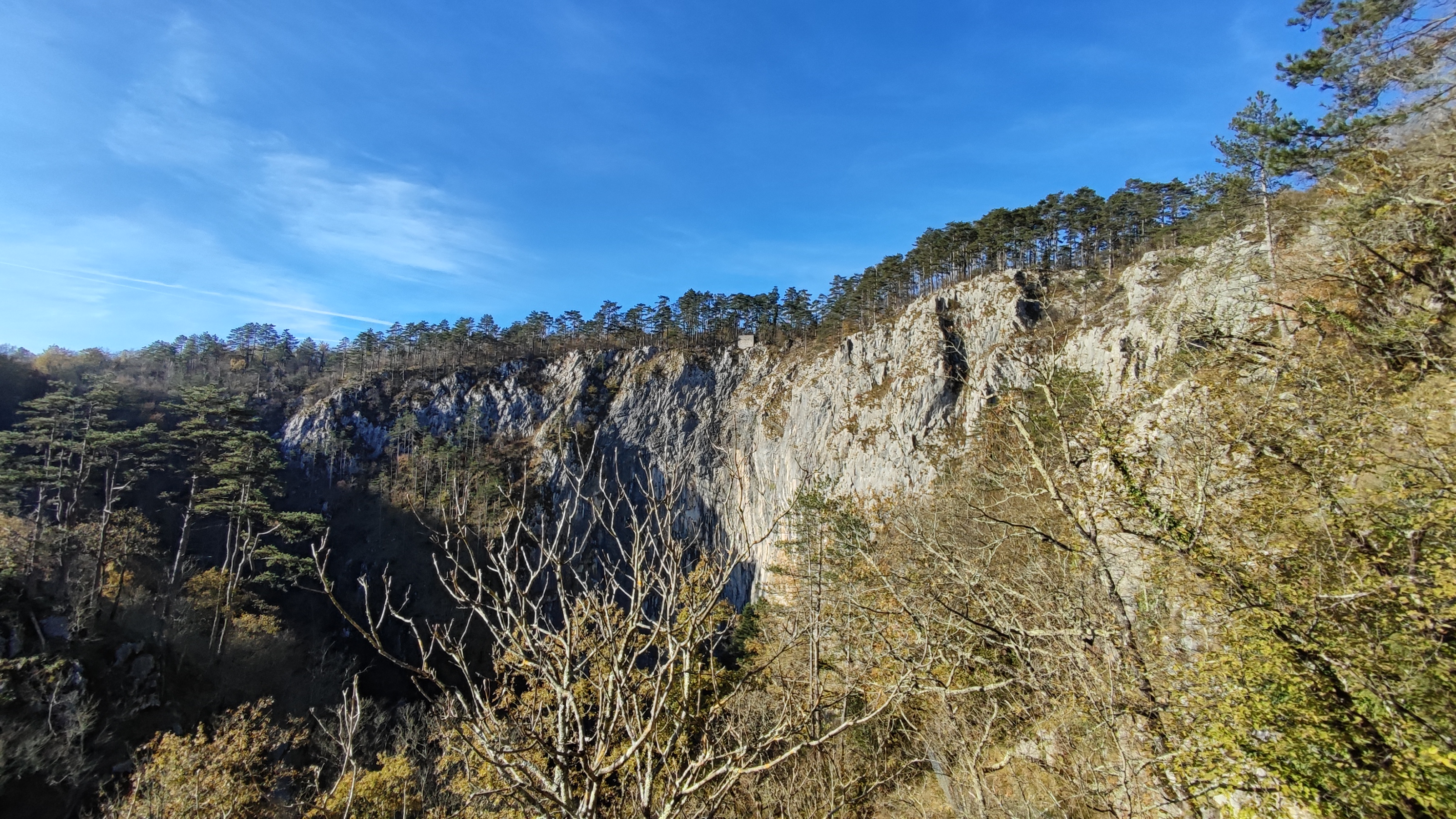 Collapsed doline at Škocjan Caves showing sheer limestone canyon walls in karst plateau