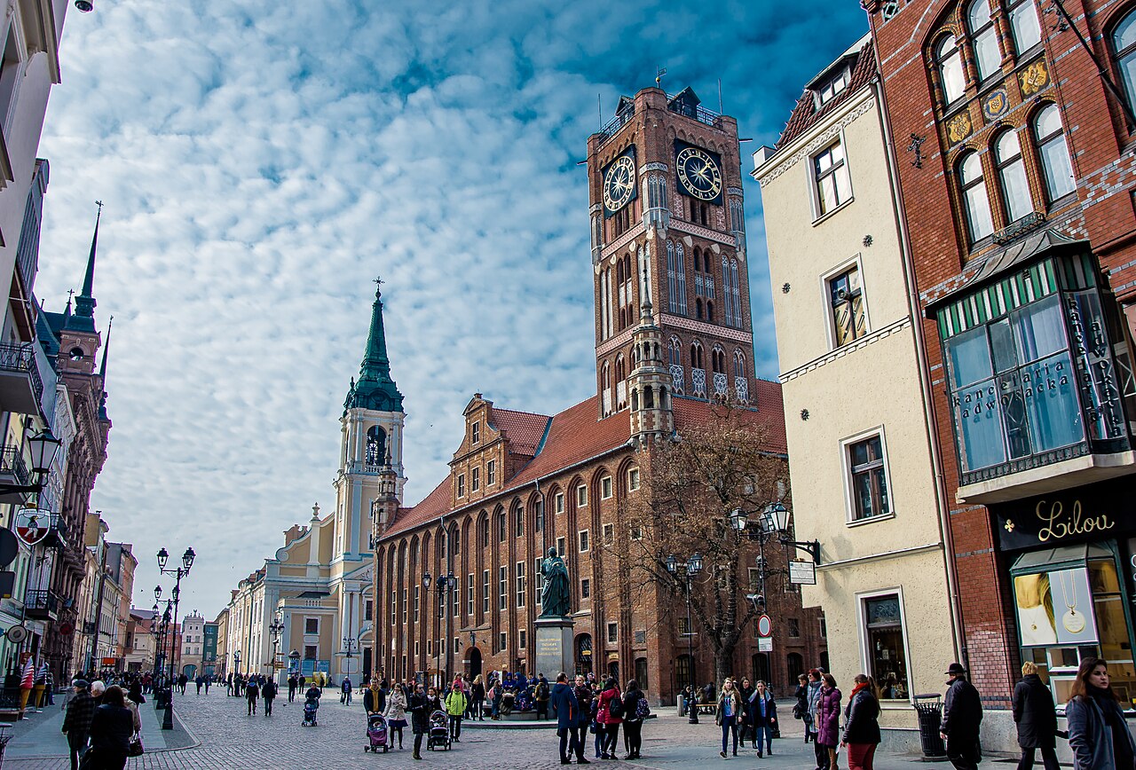 Old Town Hall of Toruń, a red-brick Gothic building in the medieval market square