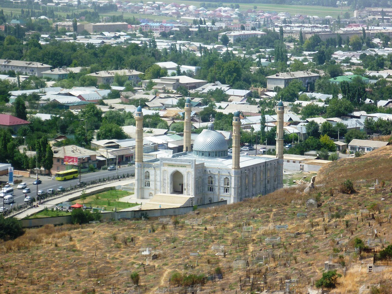 Sulaiman-Too Mosque seen from the sacred mountain slopes above Osh