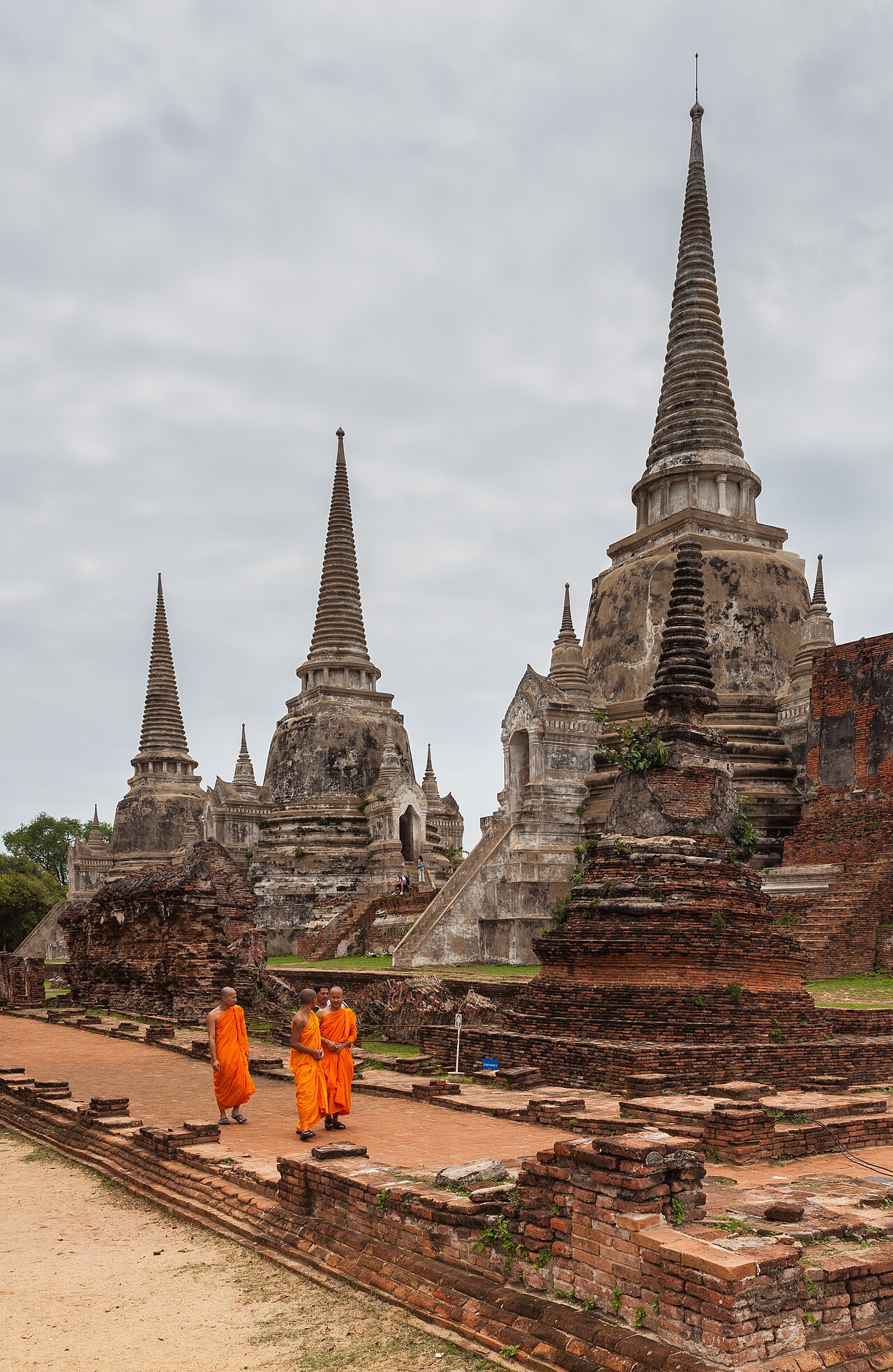 Three restored chedis of Wat Phra Si Sanphet at the royal palace compound, Ayutthaya, Thailand
